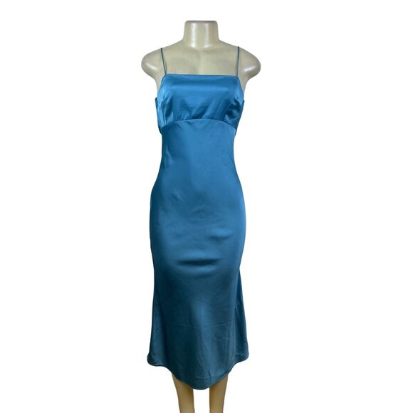 Abercrombie & Fitch Womens Blue Satin Midi Slip Dress Adjustable Straps SP - Picture 1 of 8